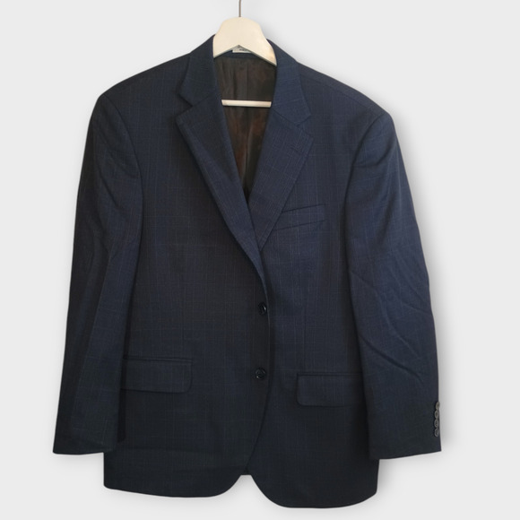 Peter Millar Suit Men 42S Navy Blue Windowpane Grid Professional 2 Piece W39xL28 - Picture 2 of 16